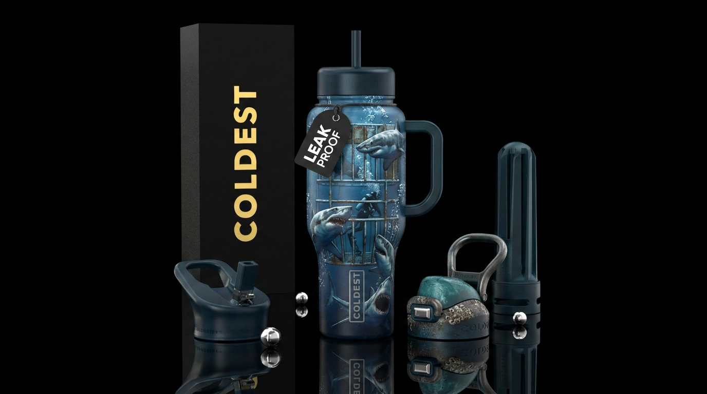 shark cage attack water bottle design