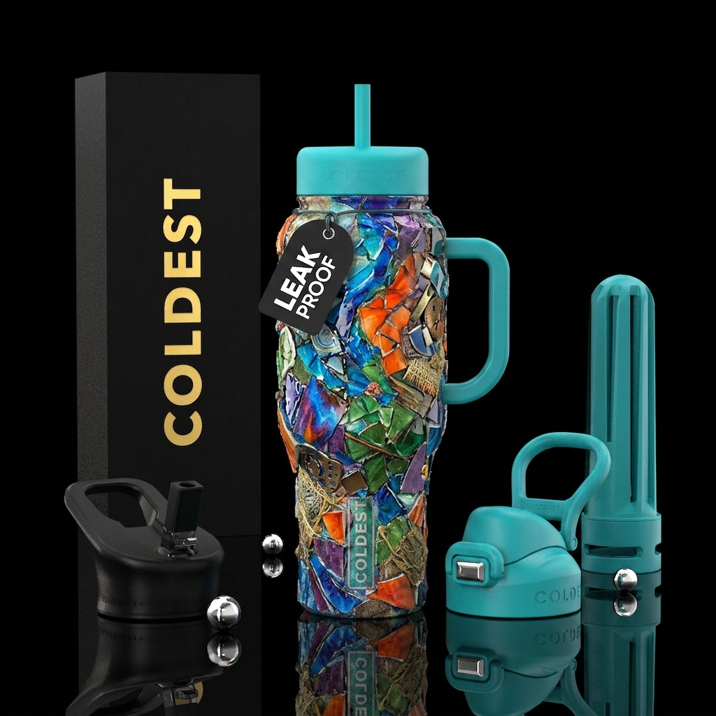 mixed media with dimension water bottle design