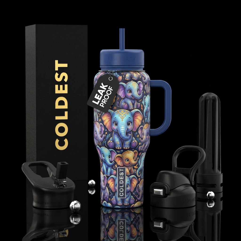cute baby elephants water bottle design