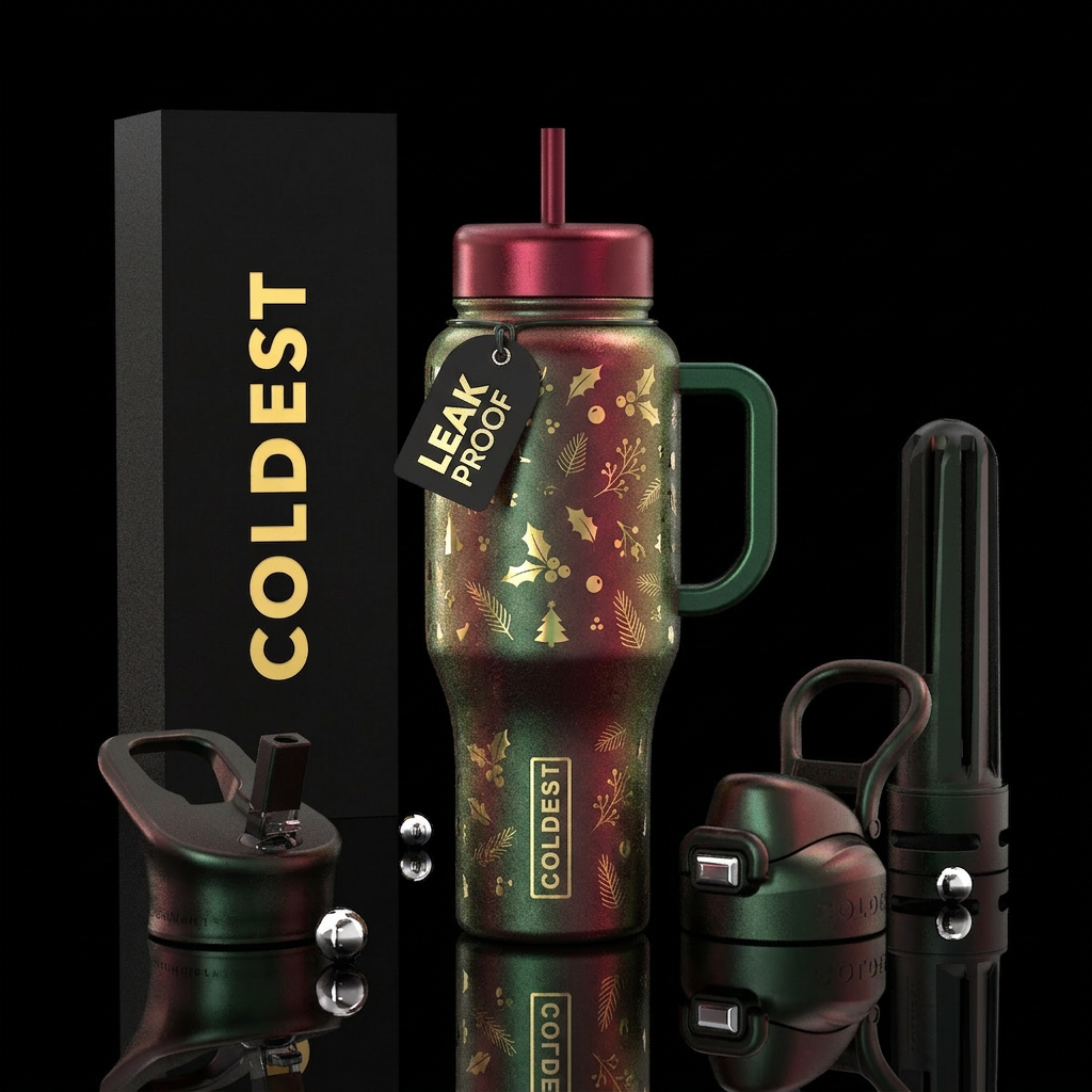 embossed Christmas decor water bottle design