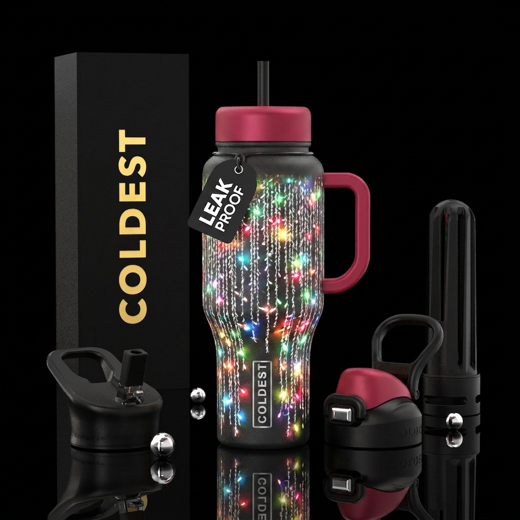 silver tinsel light reflections water bottle design