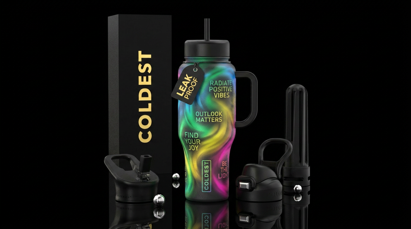 positive aura vibes water bottle design