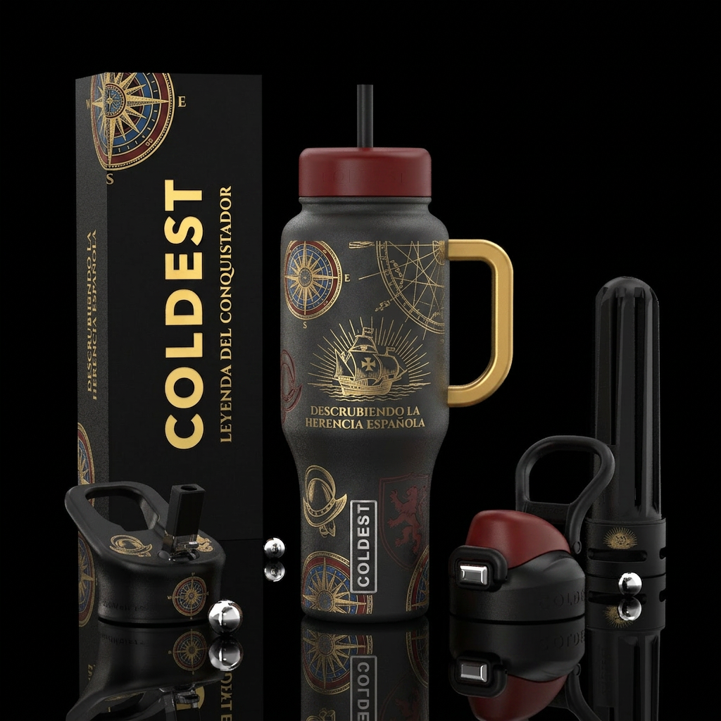 Spanish conquistador water bottle design