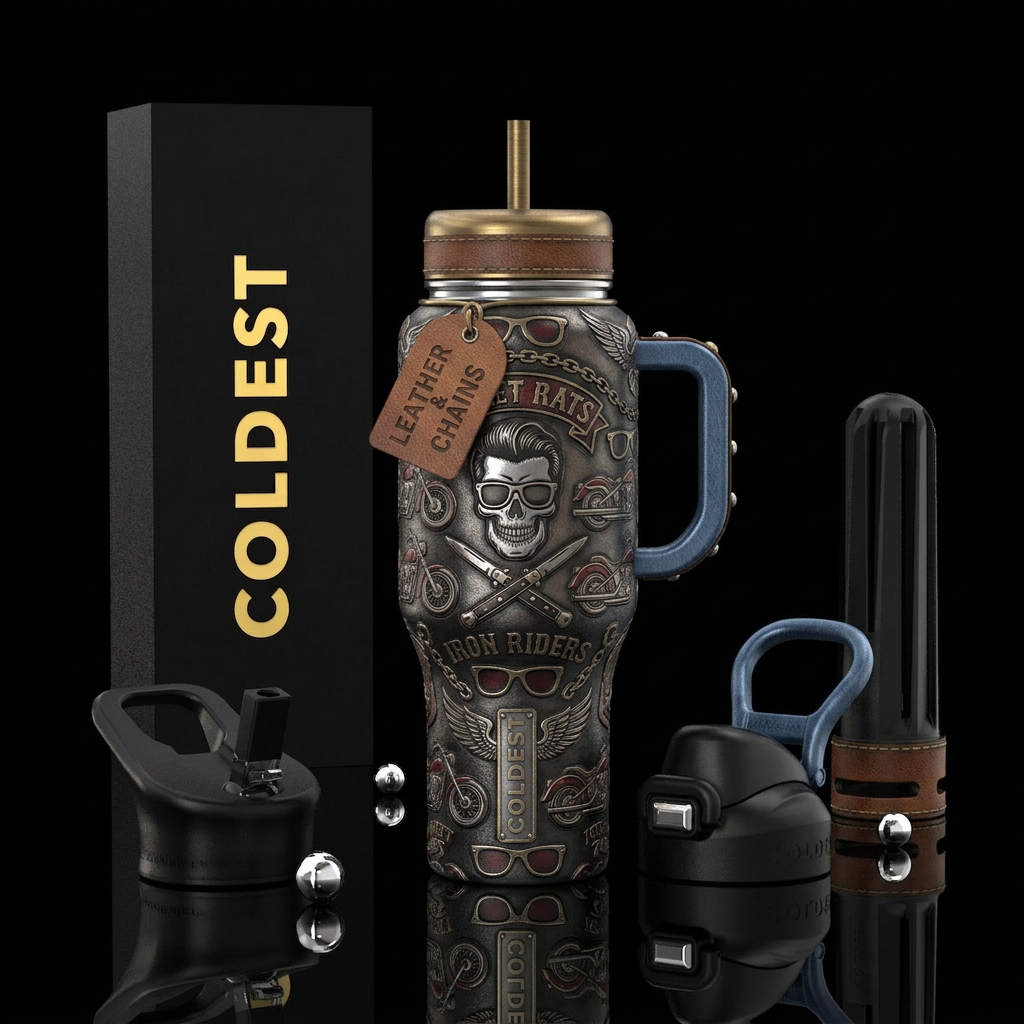 1950s motorcycle gang water bottle design