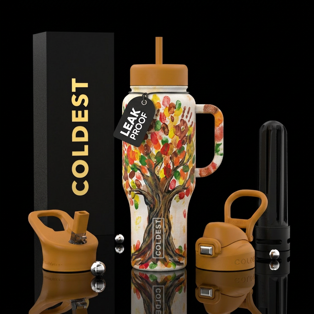 finger print leaves water bottle design