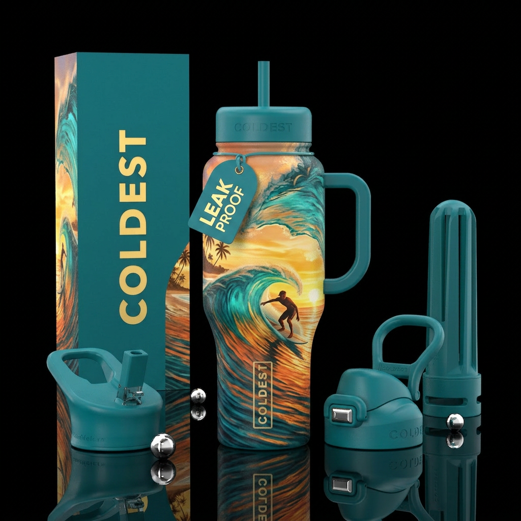 riding the waves water bottle design