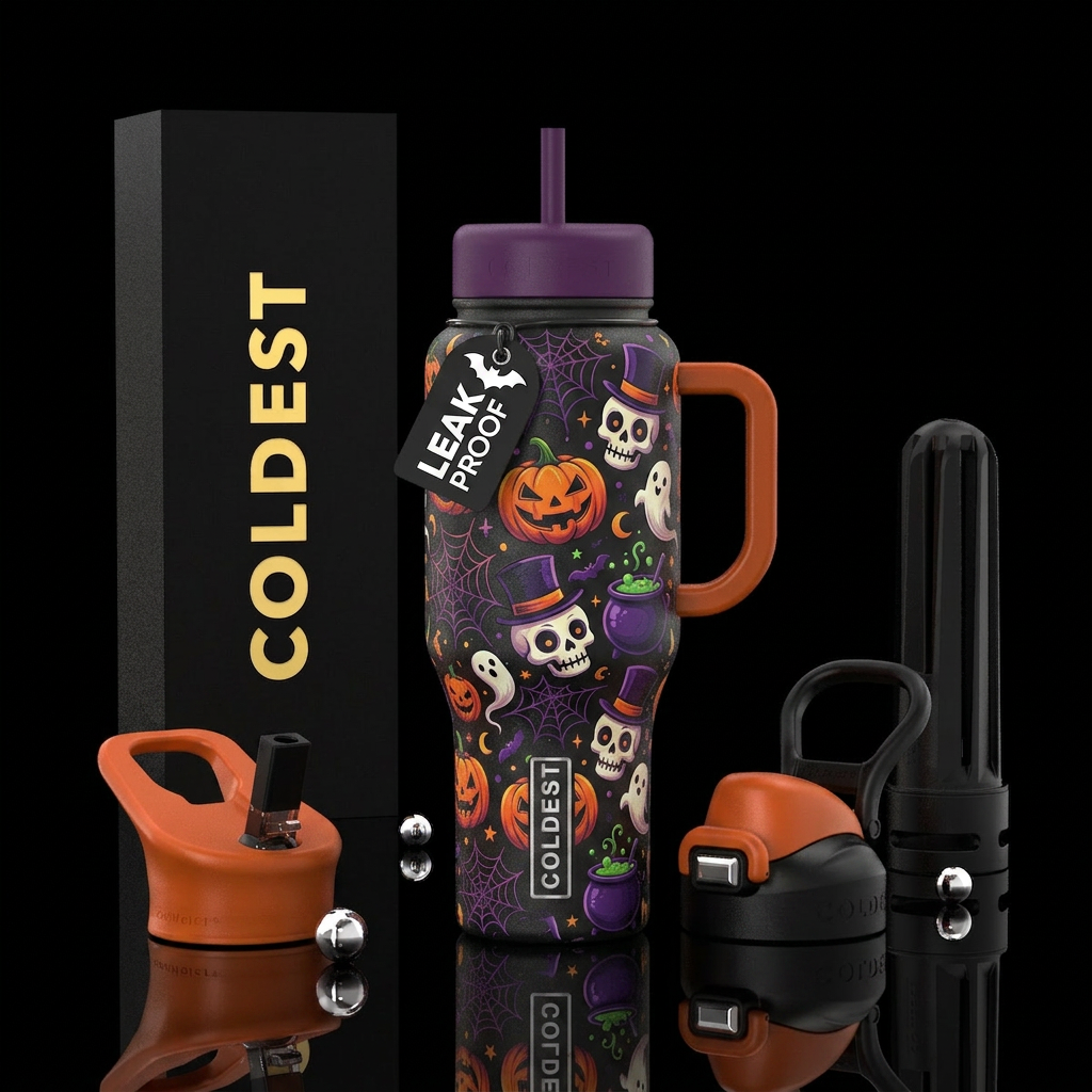 whimsical spooky aura water bottle design