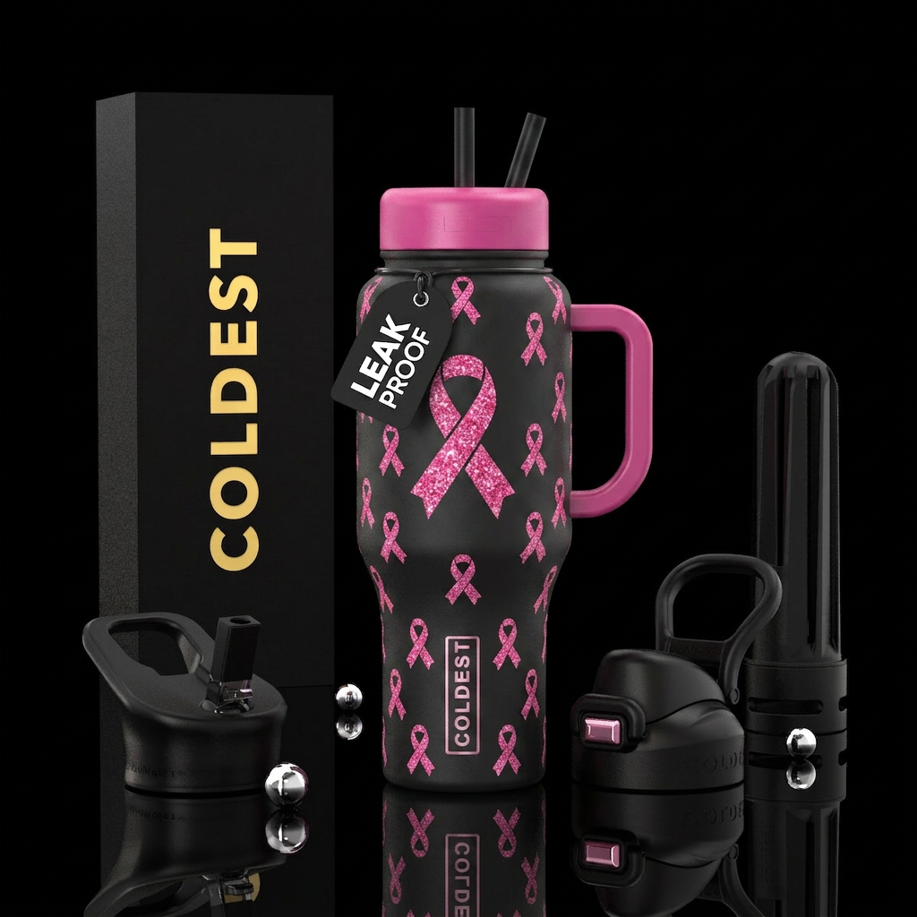 pink ribbon water bottle design