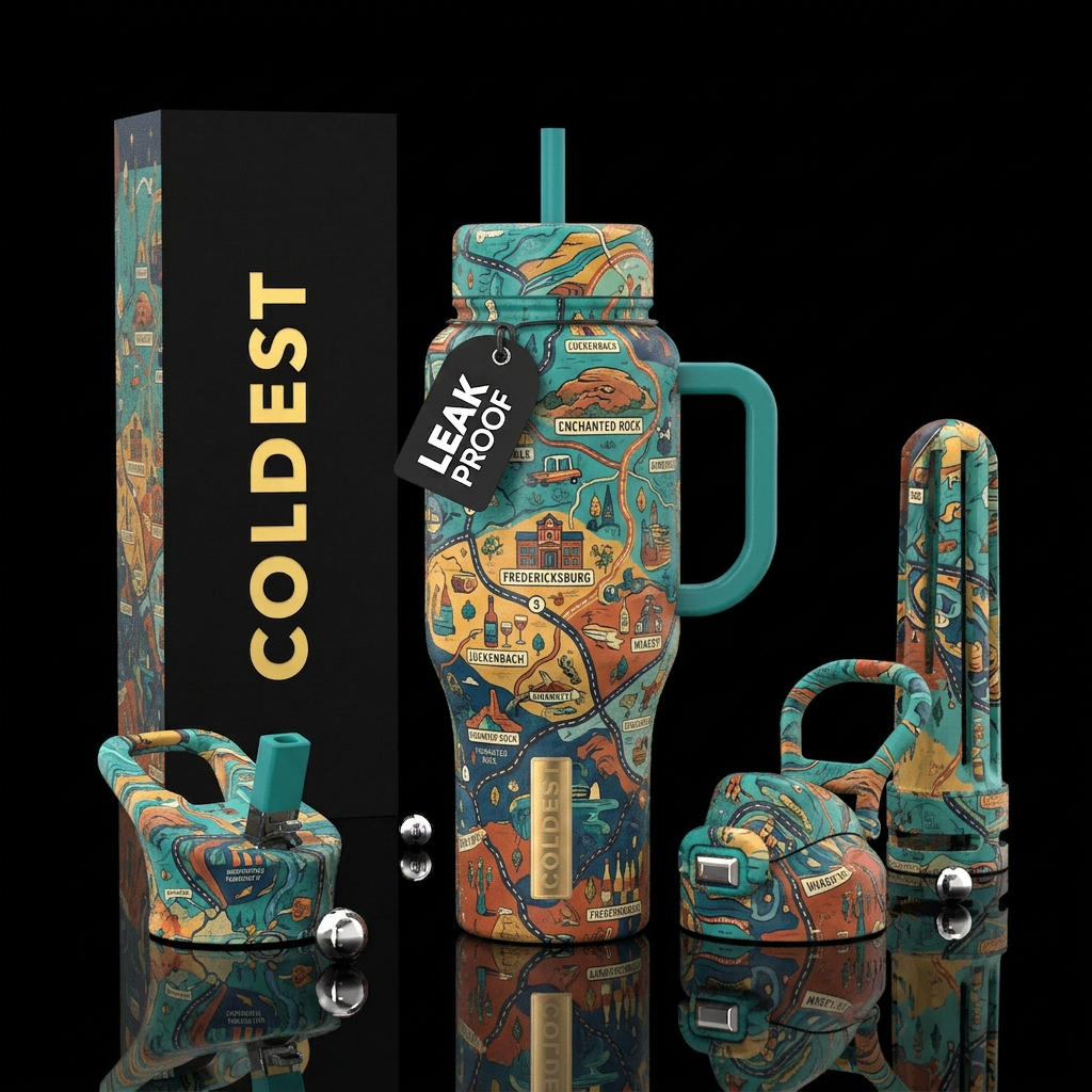Texas hill country visits water bottle design