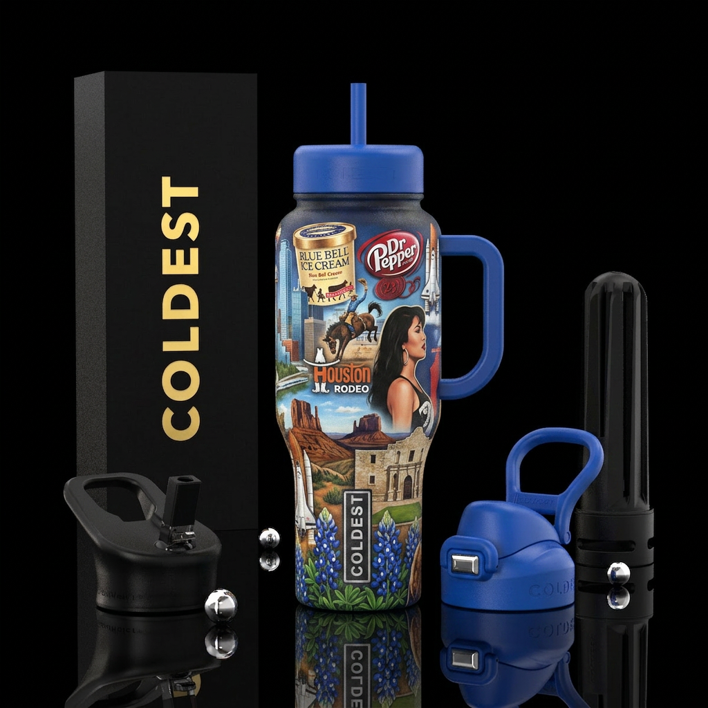 Texas icons water bottle design