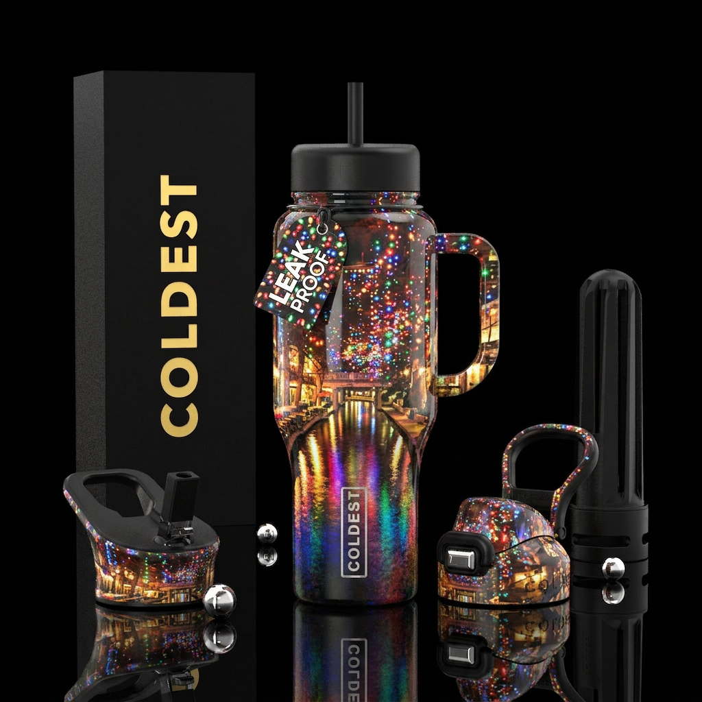San Antonio river walk at  Christmas water bottle design