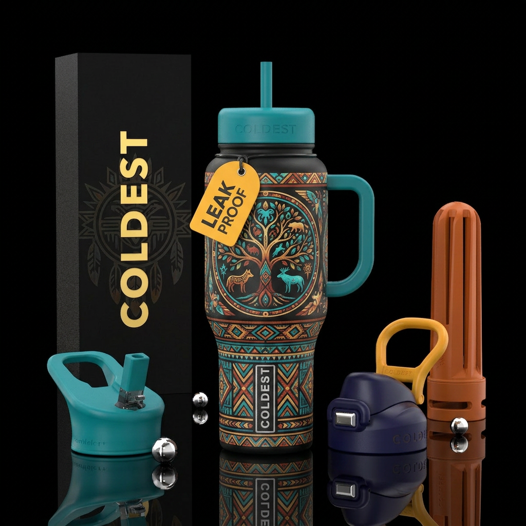 native American tribal markings water bottle design