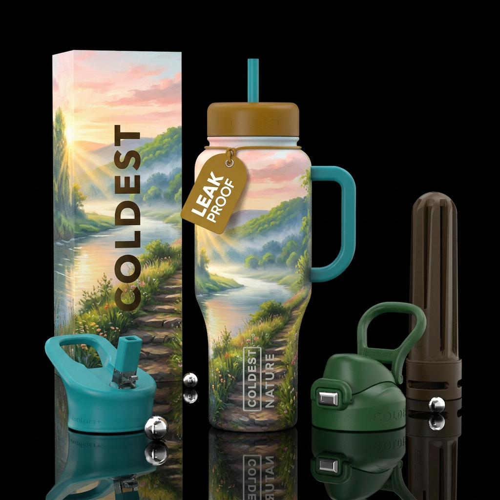 scenic river trail water bottle design
