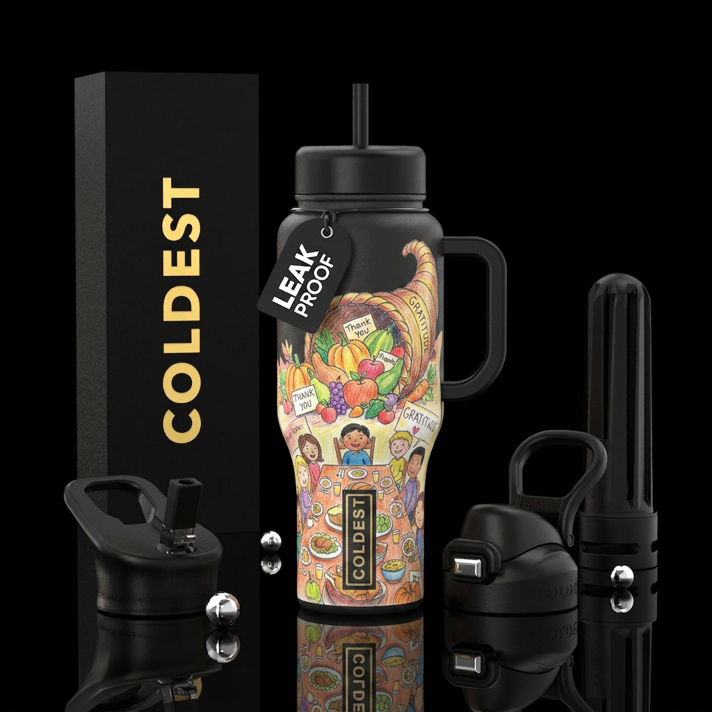 Thanksgiving feast water bottle design