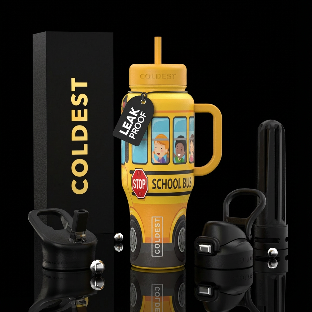 School bus water bottle design