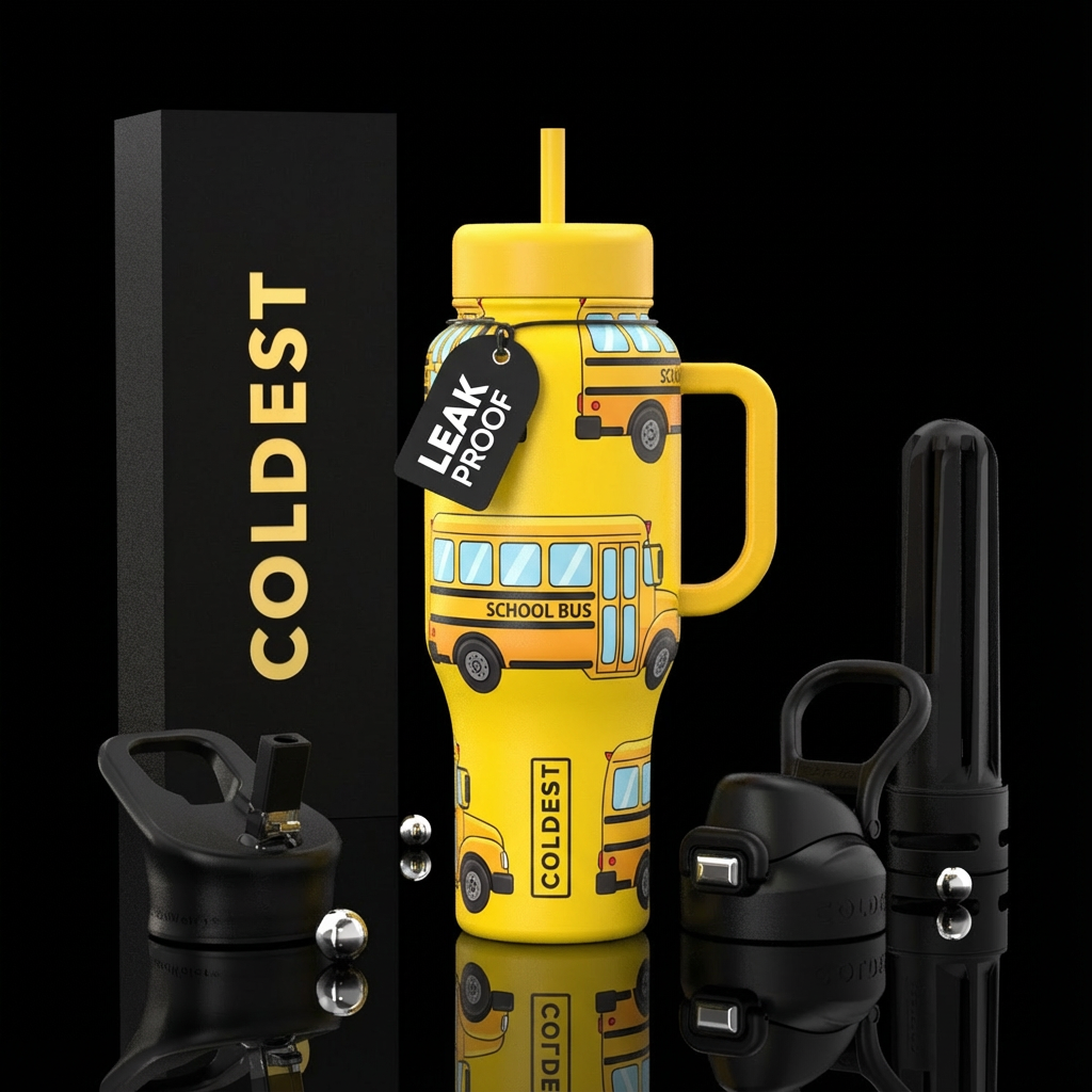 School bus water bottle design
