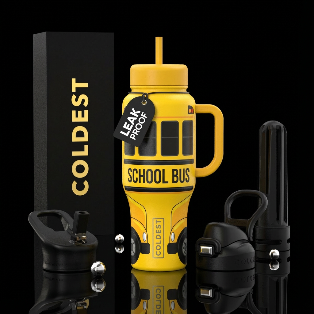 School bus water bottle design