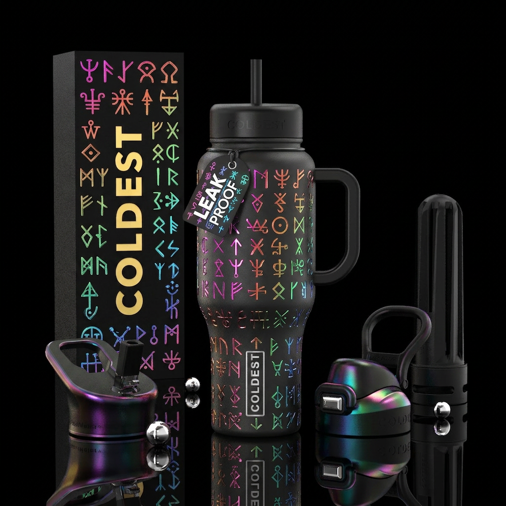 Shiny sigils water bottle design
