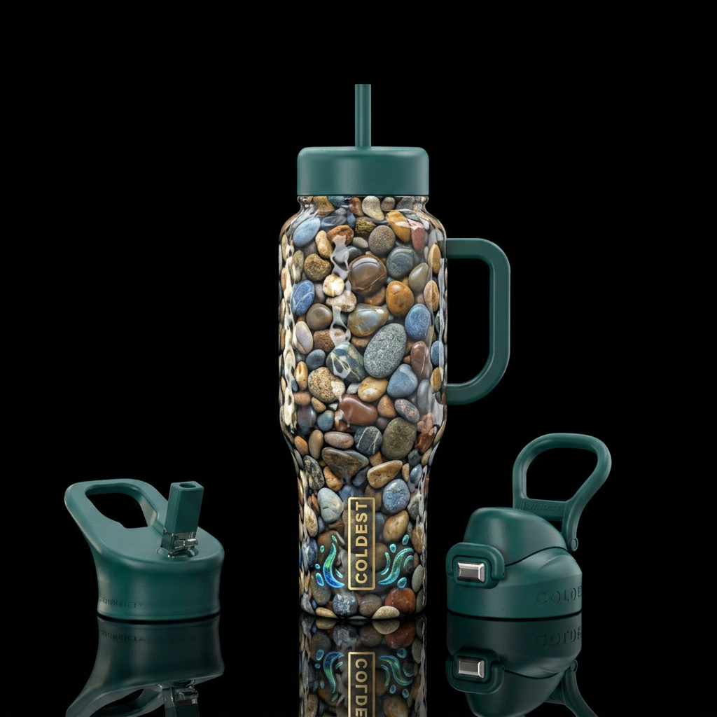 Textured Pebbles in a stream water bottle design