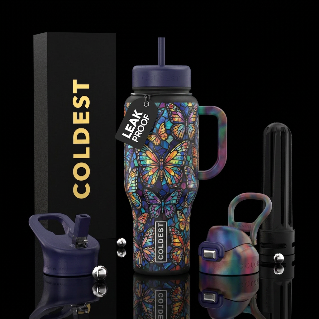 Mosaic Butterflies water bottle design