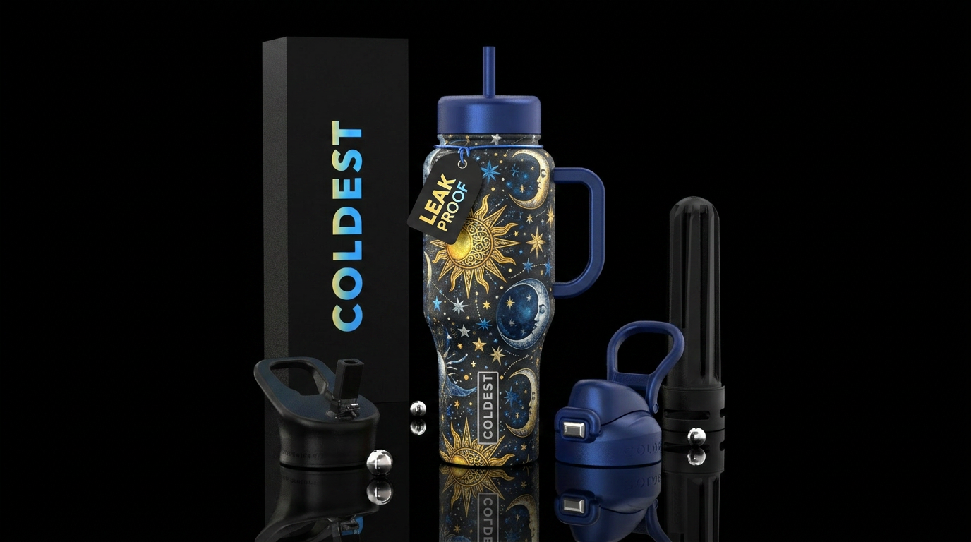 Sun, Moon and Stars water bottle design
