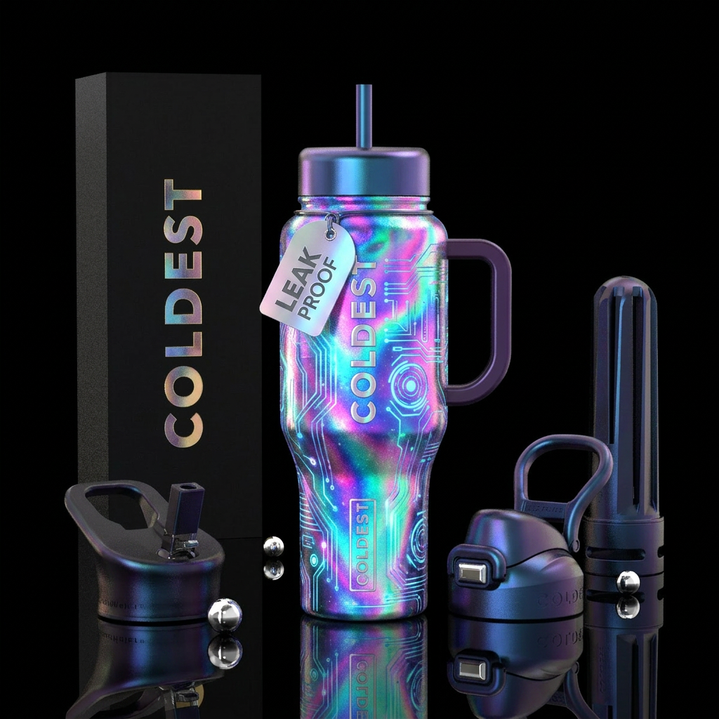 hologram, virtual reality water bottle design