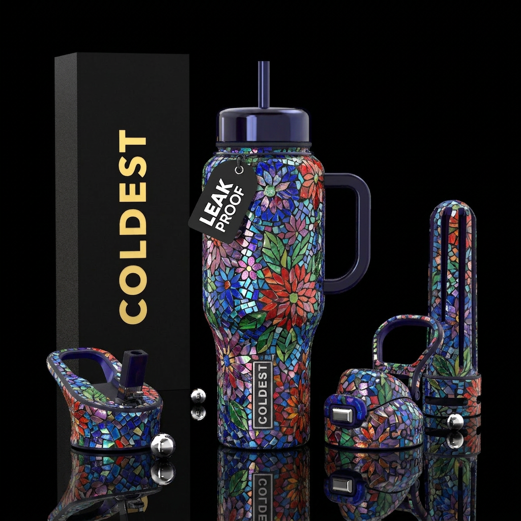 Mosaic Flowers water bottle design