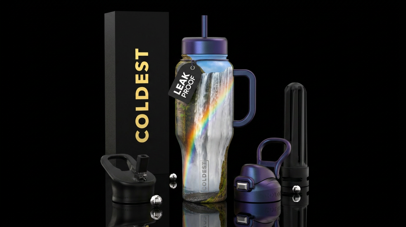 Waterfall and Rainbow water bottle design