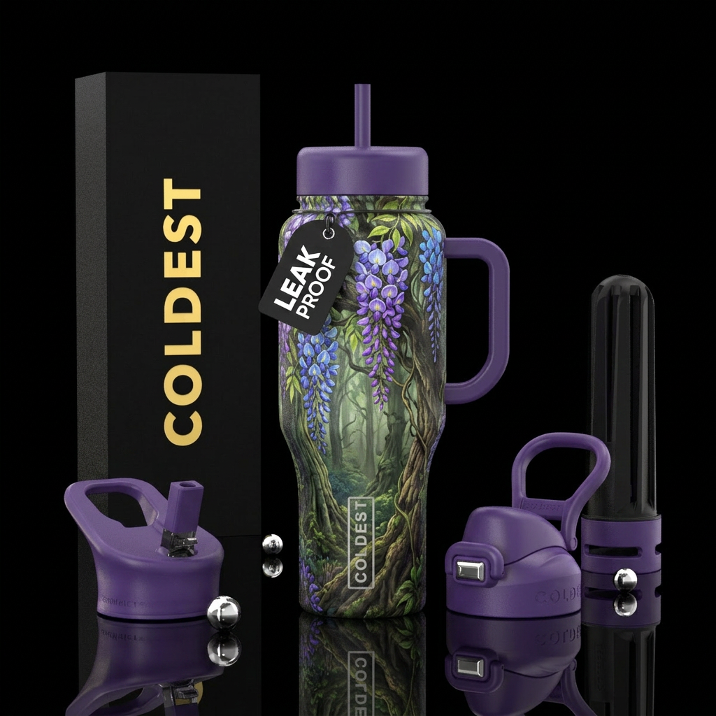 Wisteria vining through the trees at the edge of a... water bottle design