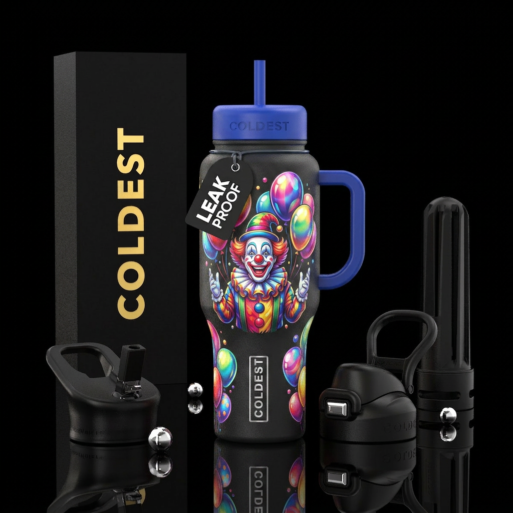 Clown with Shiney  Balloons water bottle design
