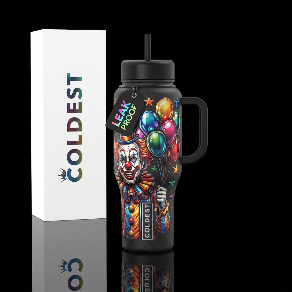 Clown with Shiney  Balloons water bottle design