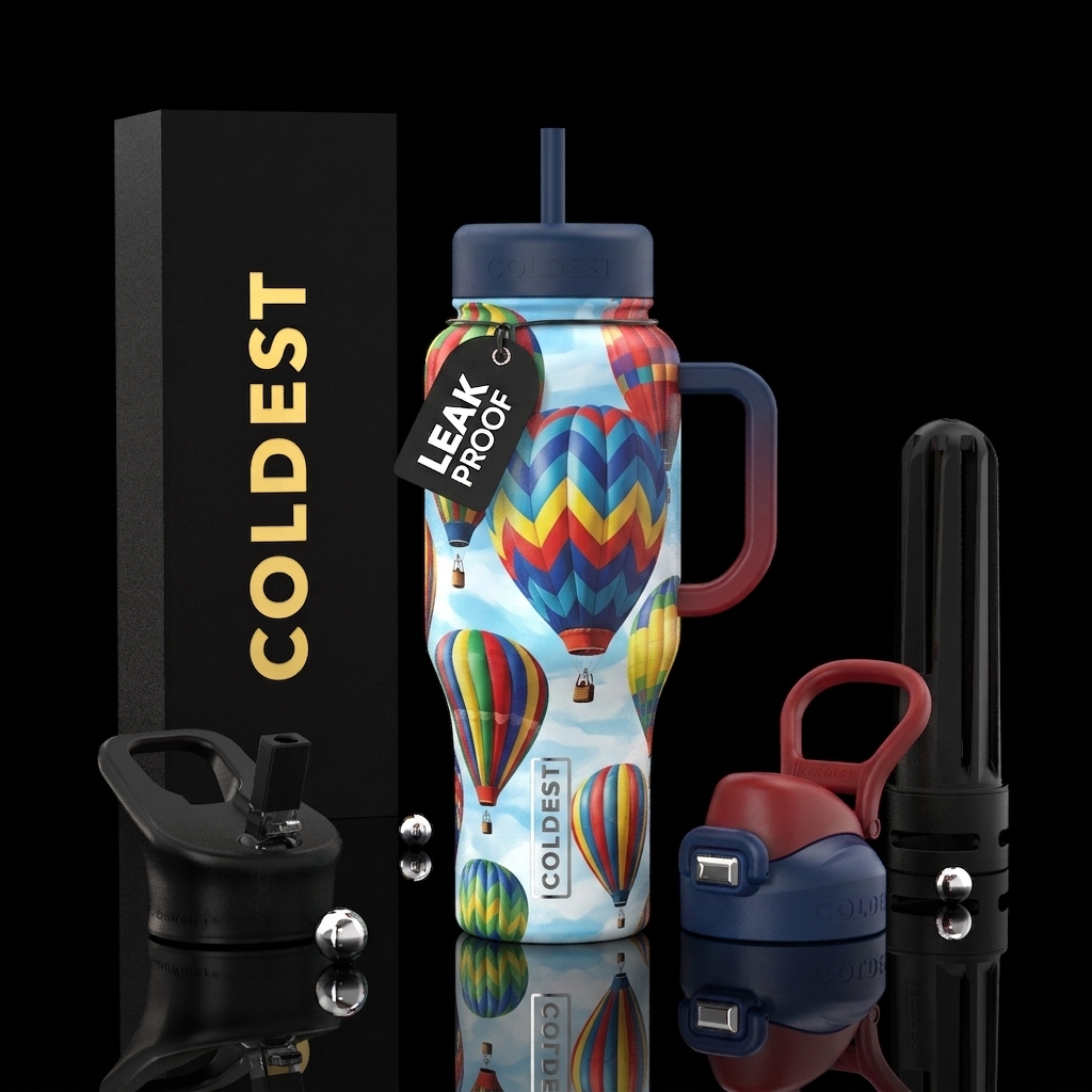 Realistic Hot Air Balloons water bottle design