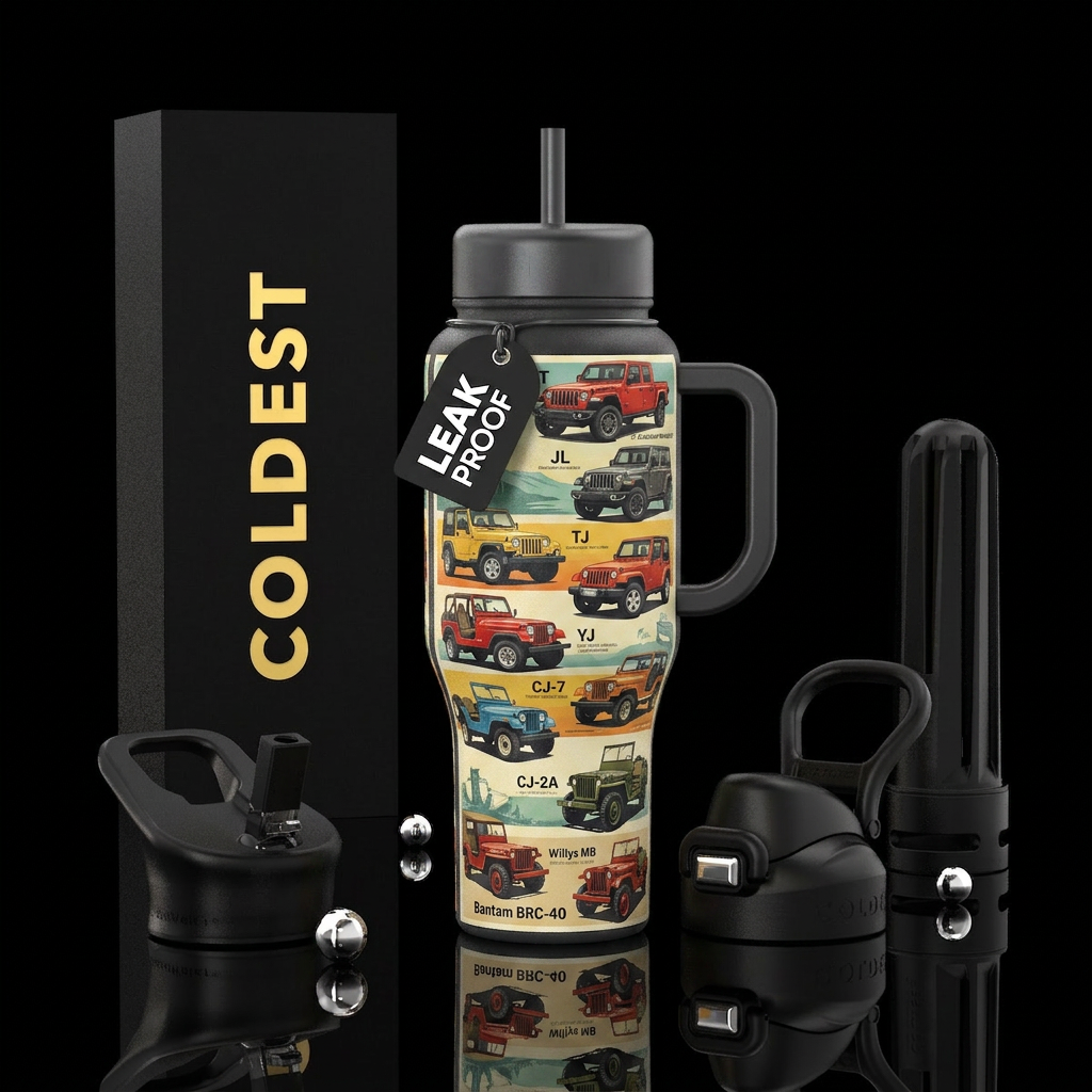 Jeep through the years water bottle design