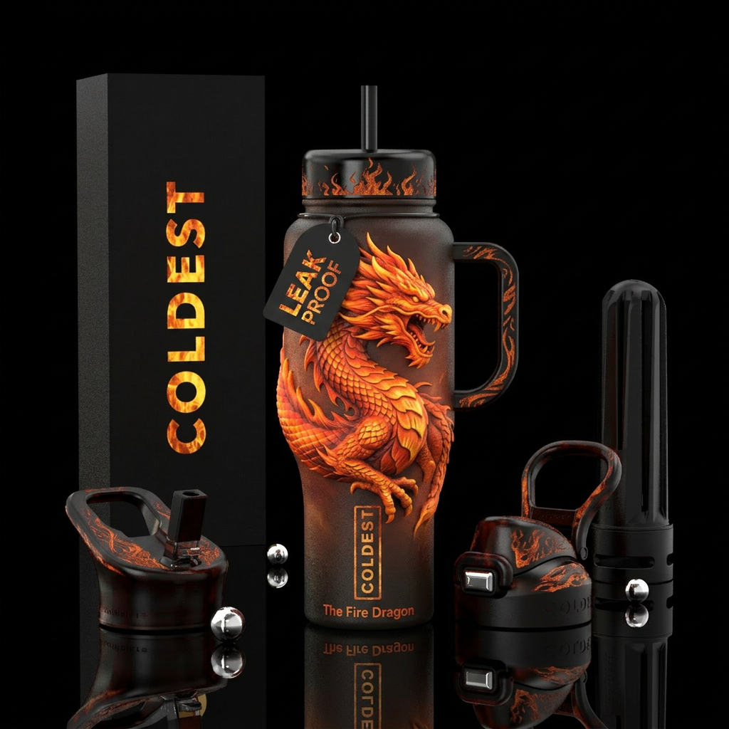 3d Anime Fire Dragon water bottle design