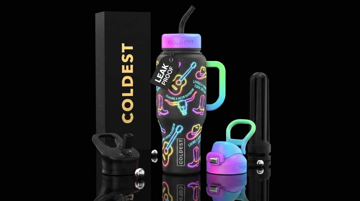 Chasing a neon rainbow, living a honky tonk dream water bottle design