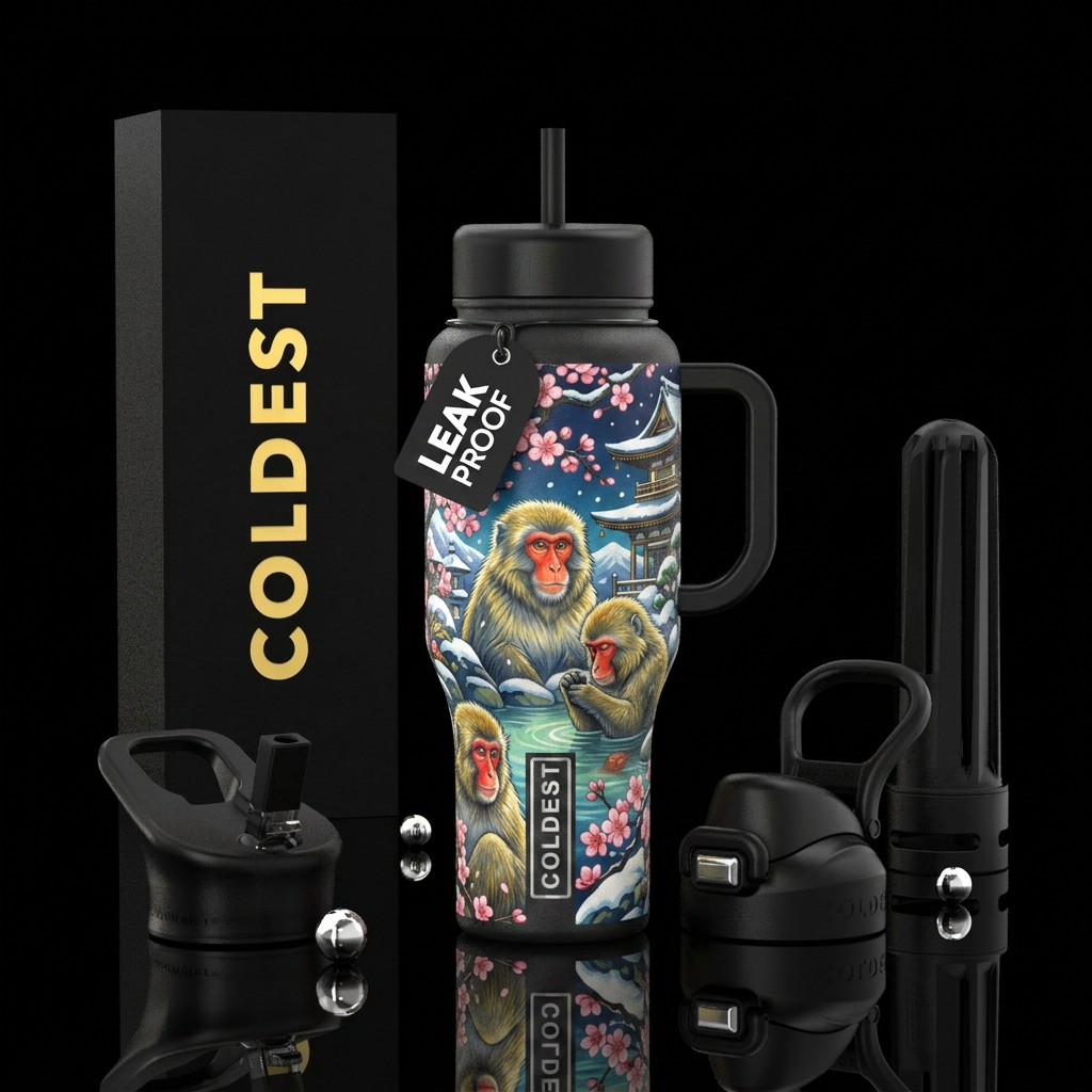 Japanese macaque water bottle design