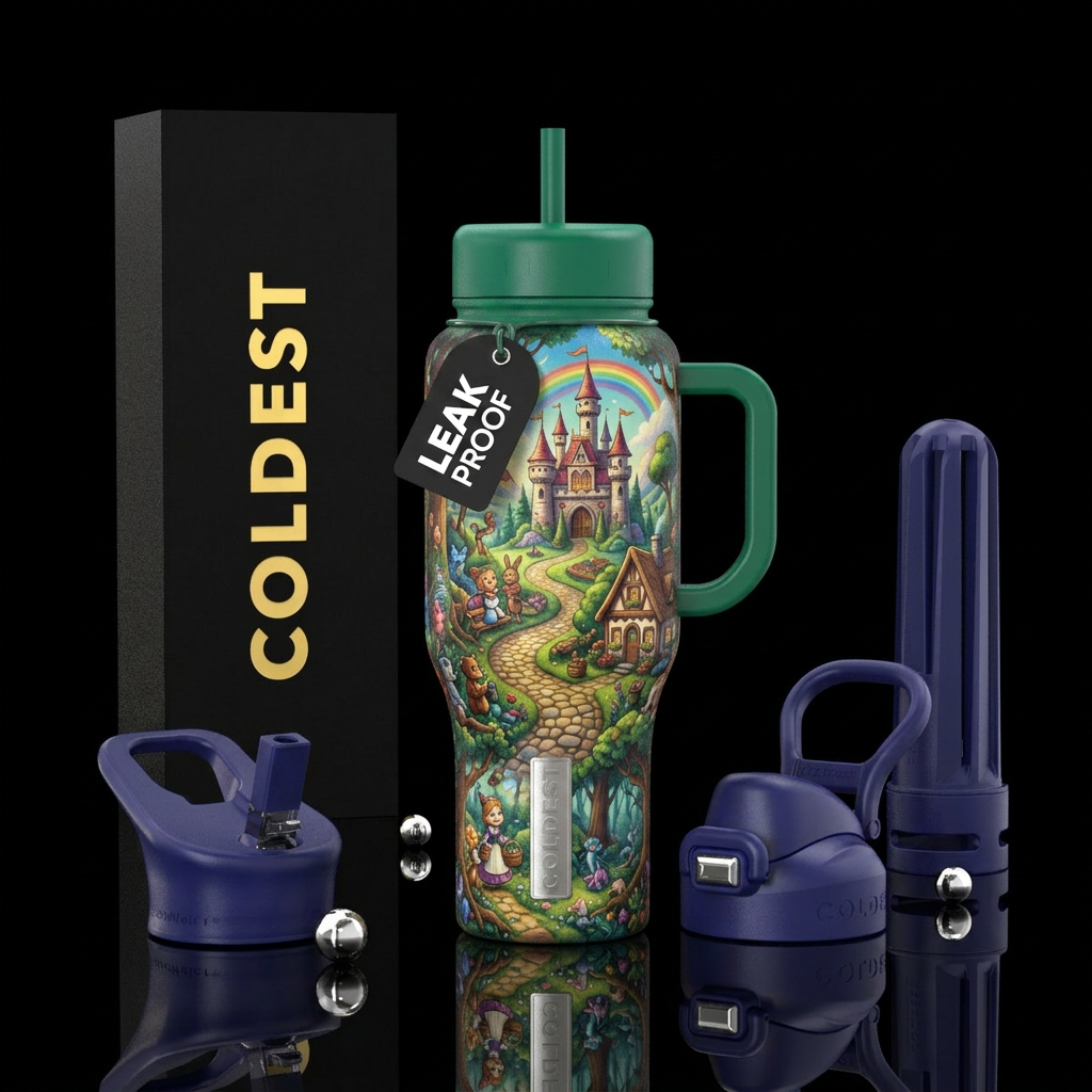 Colorful Storybook Land water bottle design