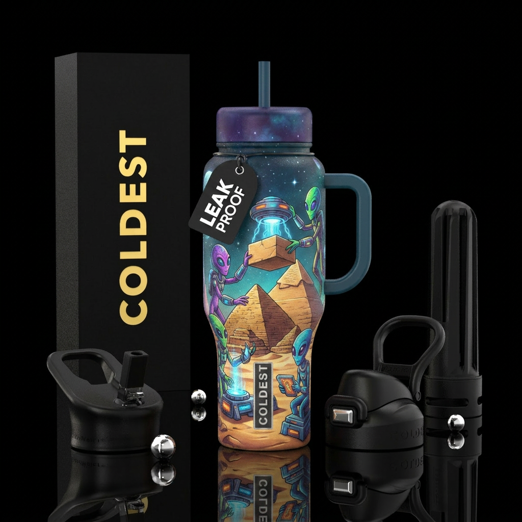 Aliens building the Pyramids water bottle design