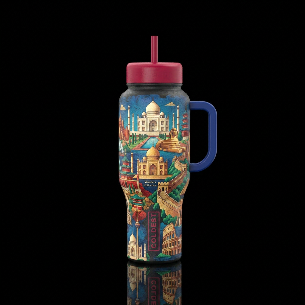 7 Wonders of the World water bottle design