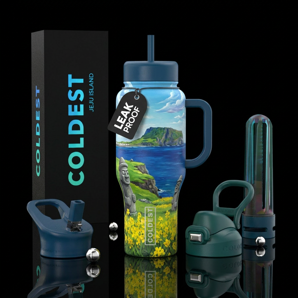 Painting of Jeju Island water bottle design