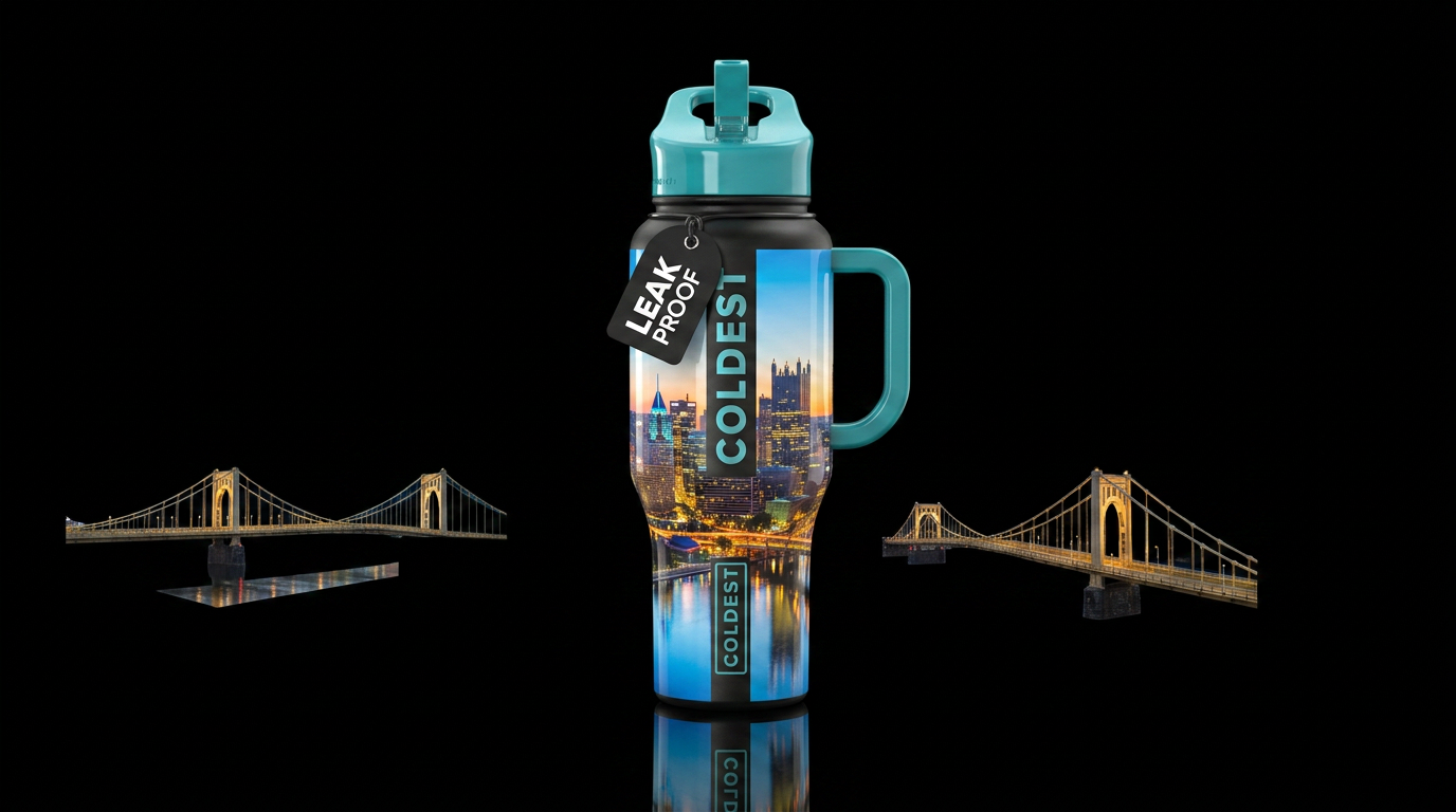 Pittsburgh, the view of the city when coming out o... water bottle design
