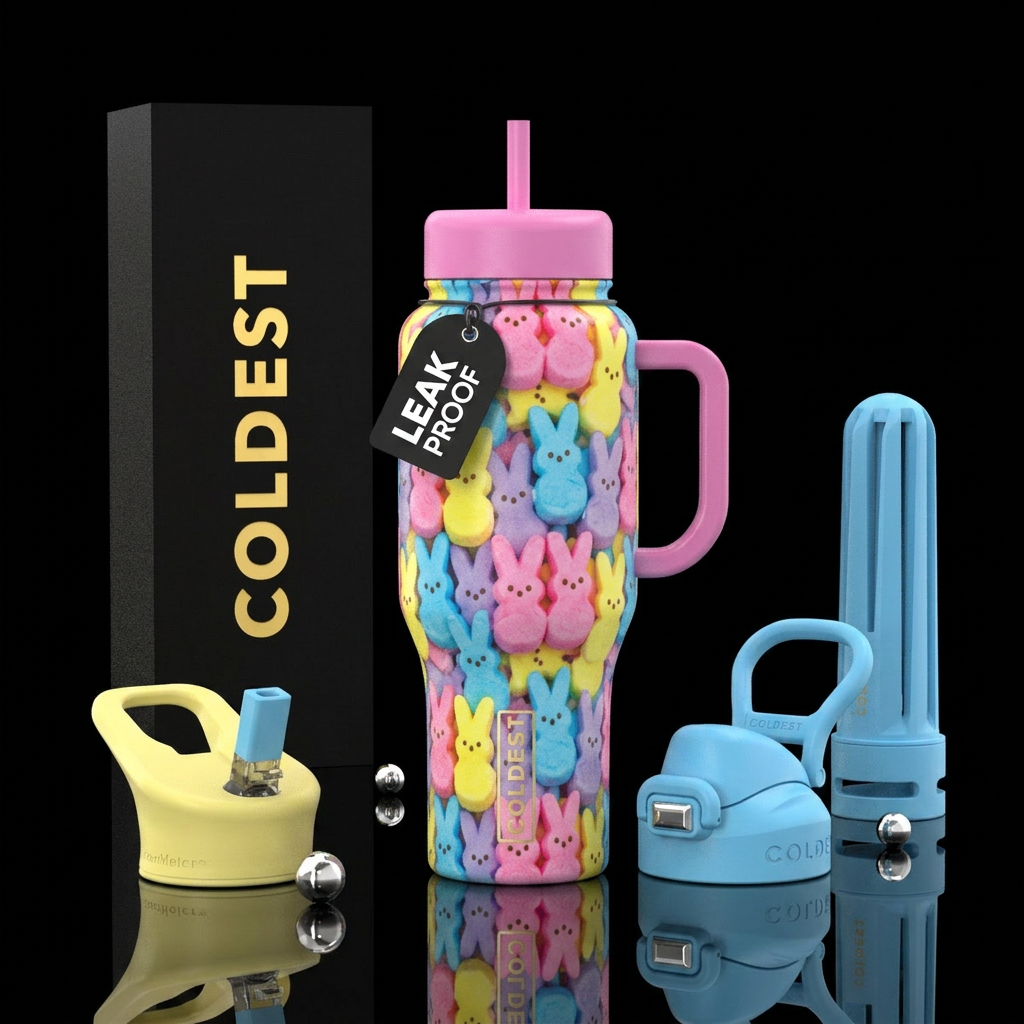 Multi Colored Peeps water bottle design