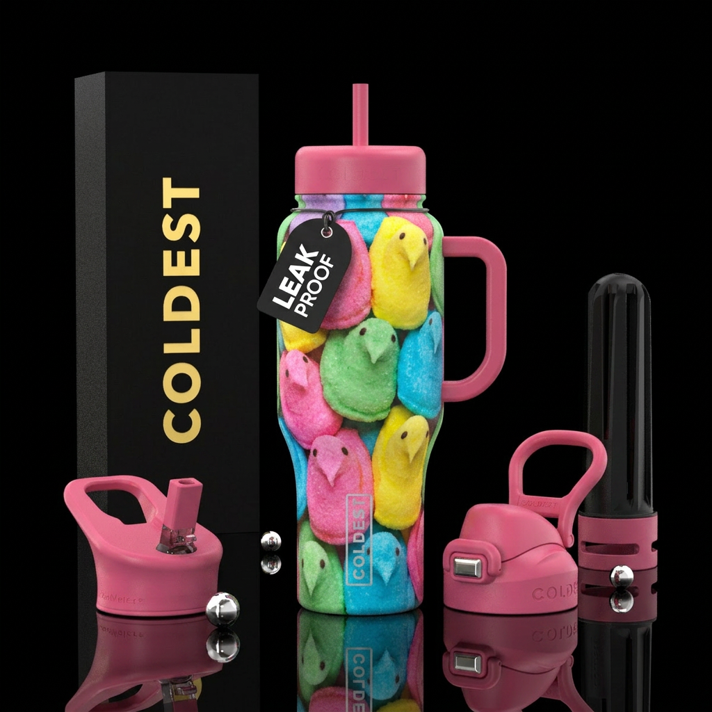 Multi Colored Marshmallow Peeps water bottle design