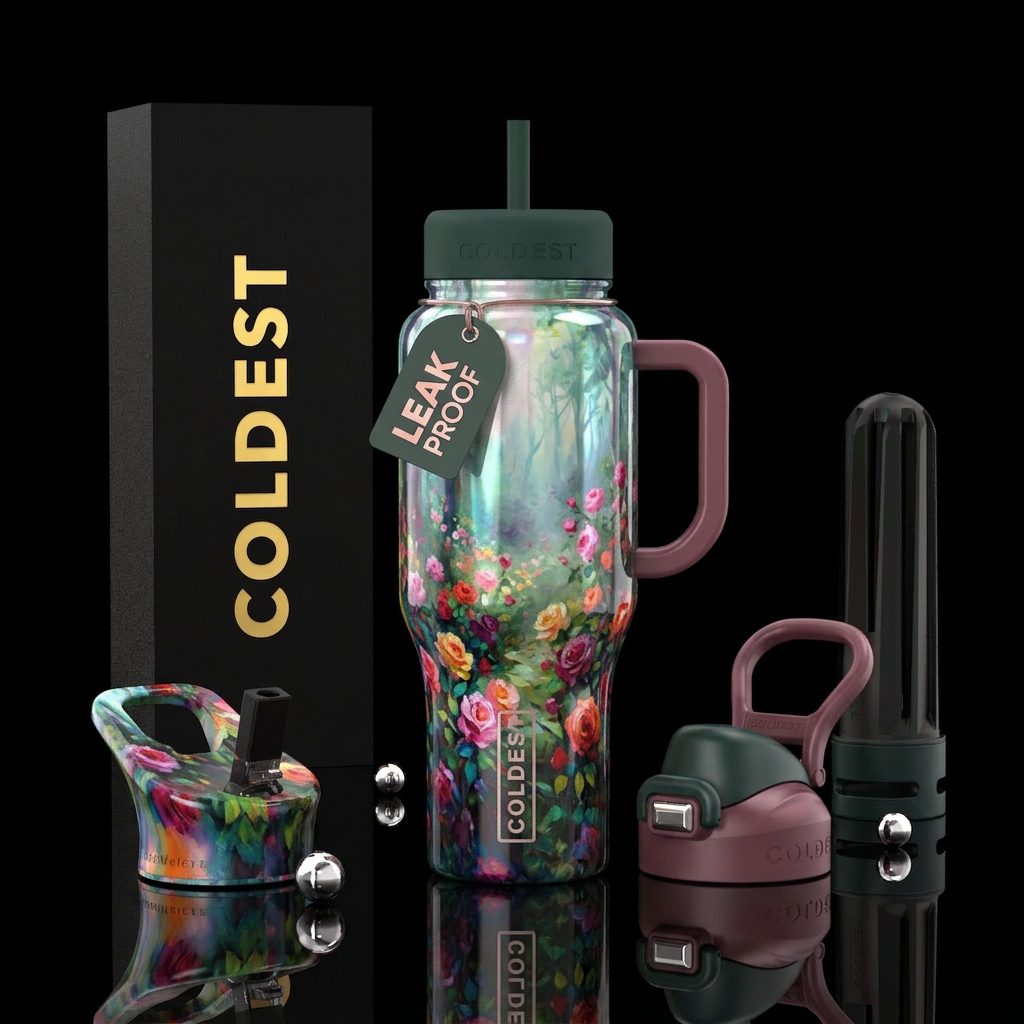 Rose garden,, expressionist, misty forest water bottle design