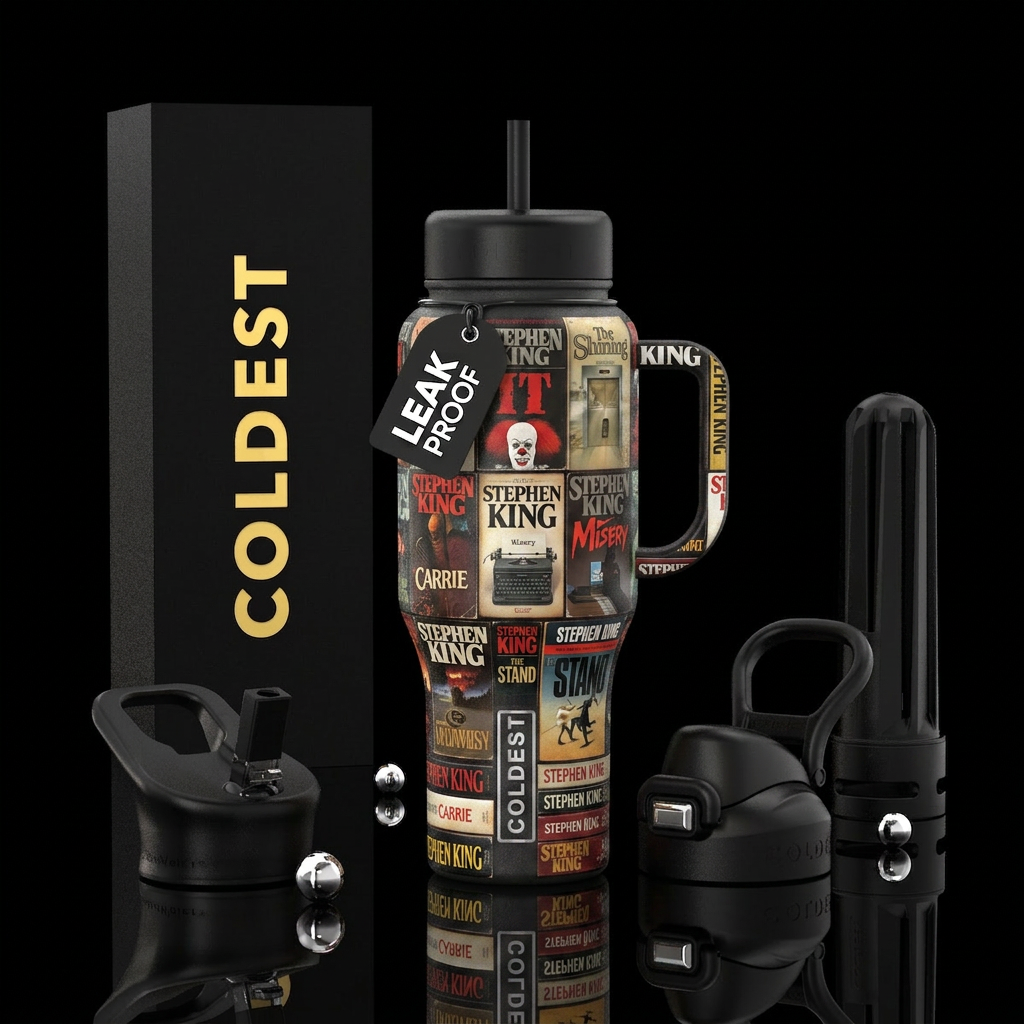 Master of Horror Stephen King Books water bottle design