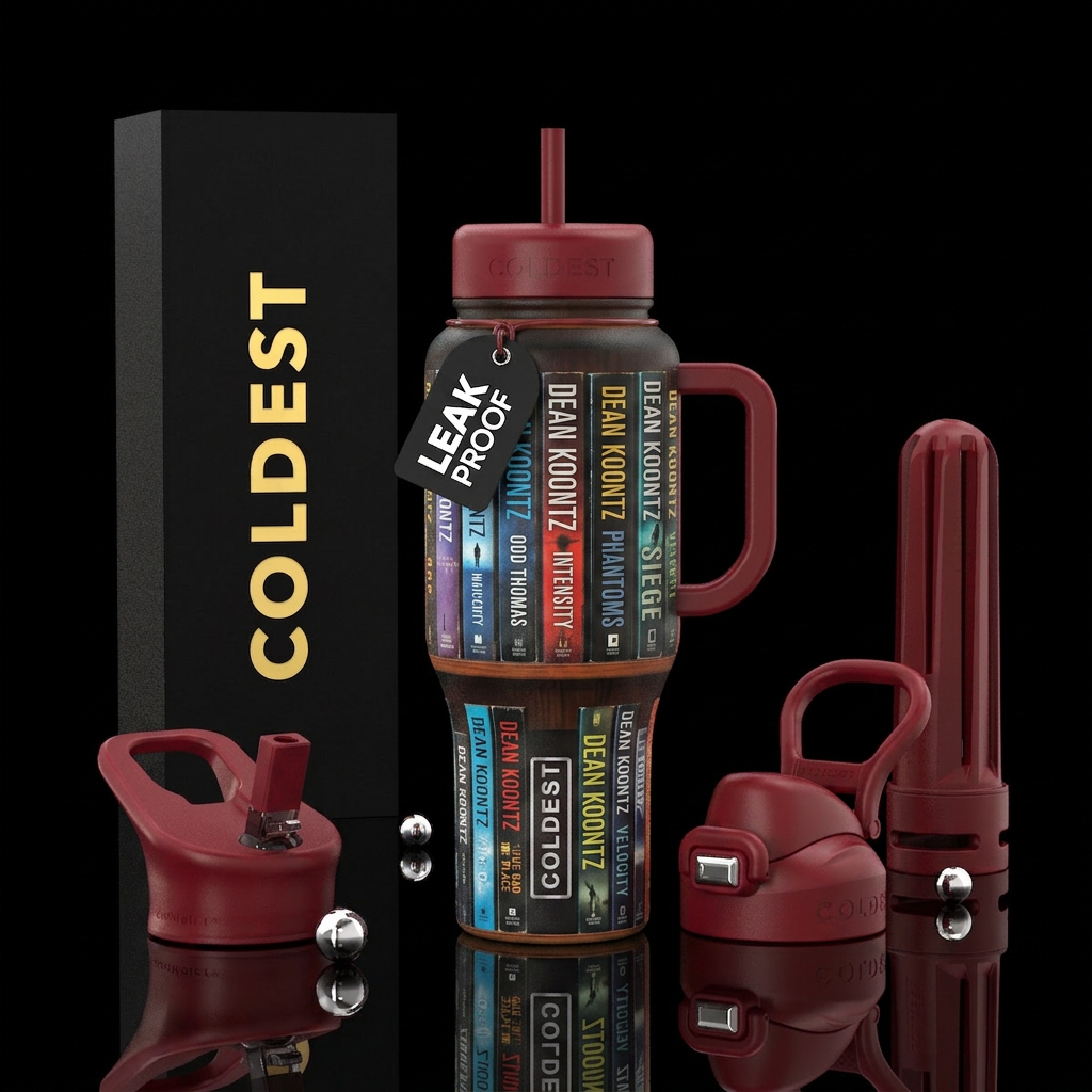Dean Koontz Books water bottle design