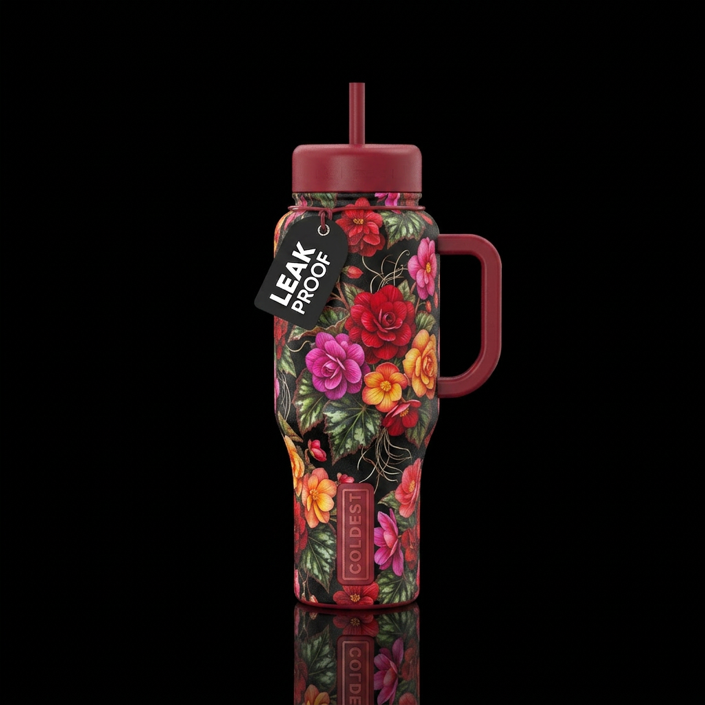 Begonias water bottle design