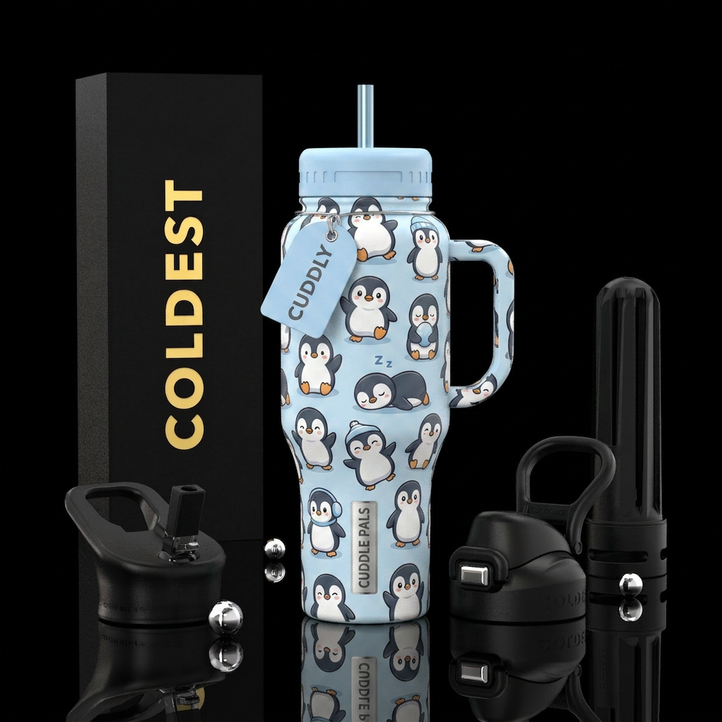 Cute Cuddly Penguins water bottle design