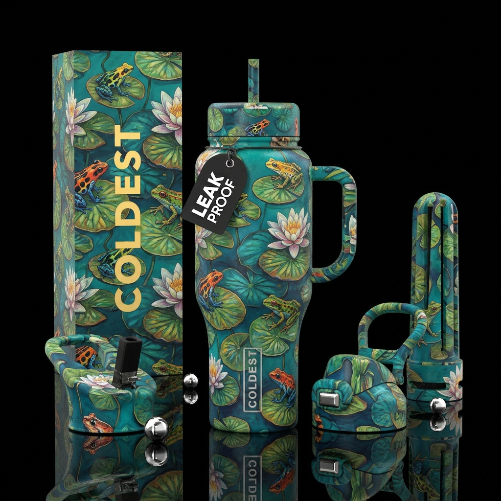 Lily Pads and Frogs water bottle design