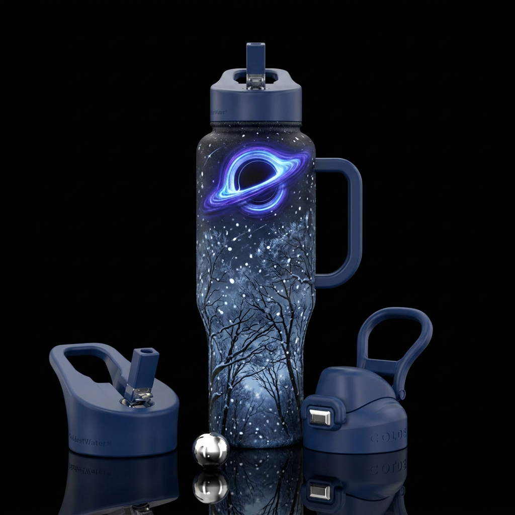 Cold November night, Snow Flurries, Bare Trees swa... water bottle design
